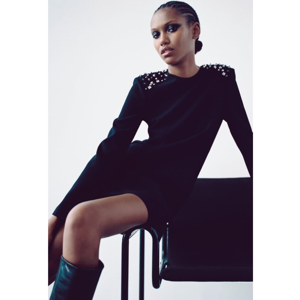 Zara Black Embellished Sheath Mini Dress